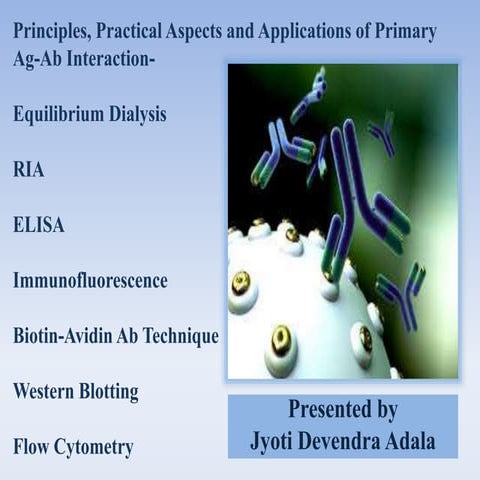 Principles, Practical Aspects and Applications of Primary Ag-Ab Interaction-Equilibrium Dialysis, RIA, ELISA, Immunofluorescence, Biotin-Avidin Ab Technique,Western Blotting,Flow Cytometry