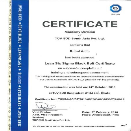 Lean Six Sigma Black Belt Certificate | PDF