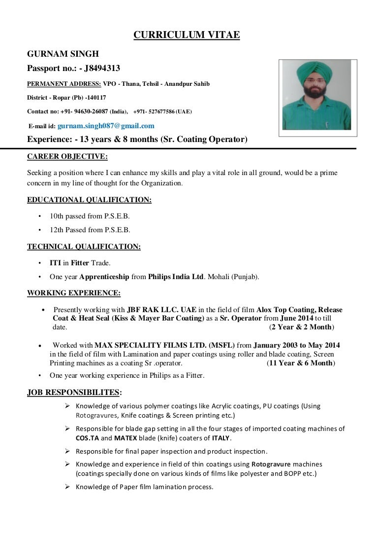 Resume (Sr. Coating Operator)