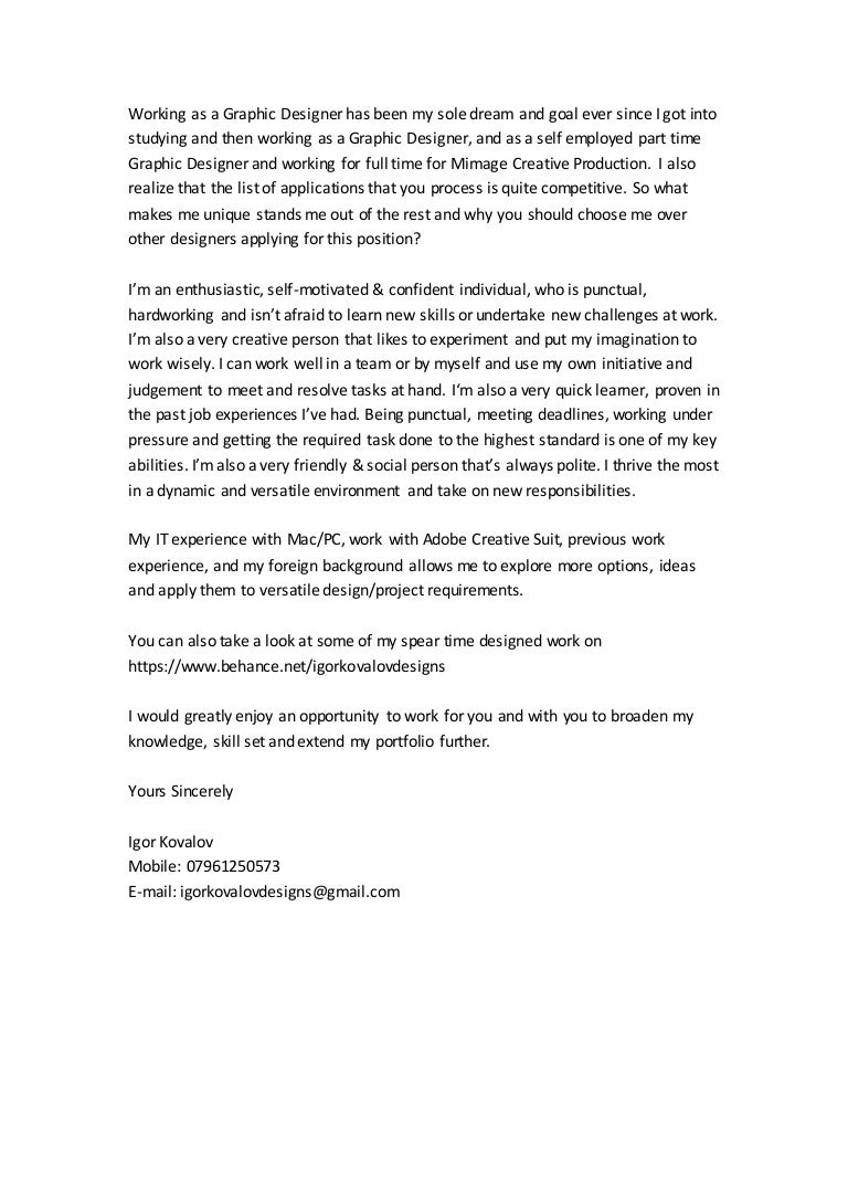 My FREELANCE Graphic Designer job cover letter.