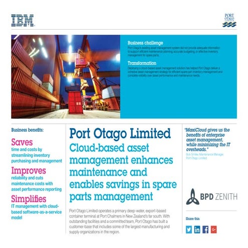 BPD Zenith Maximo Case Study - Port Otago