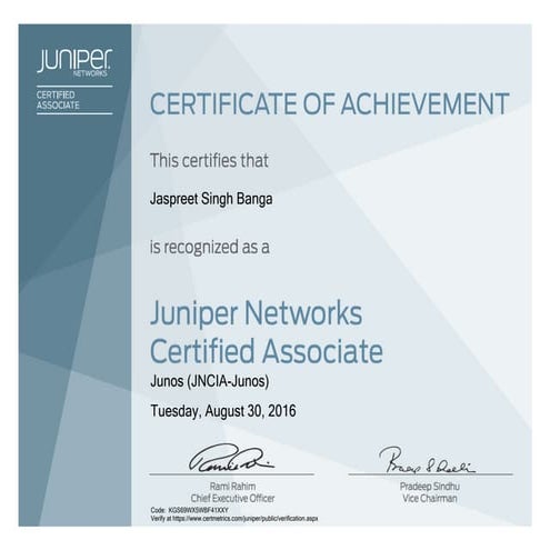 Junos certificate | PDF