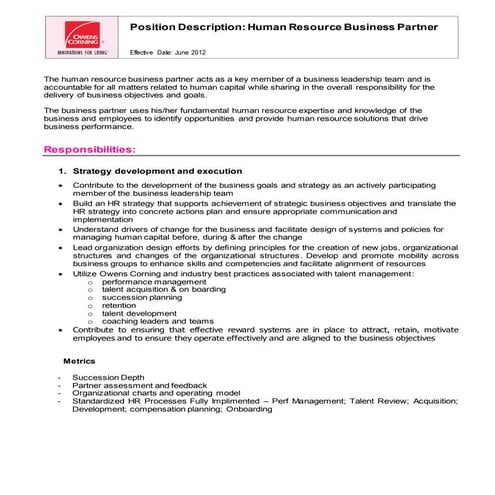 HR Business Partner: Roles and Responsibilities | PDF
