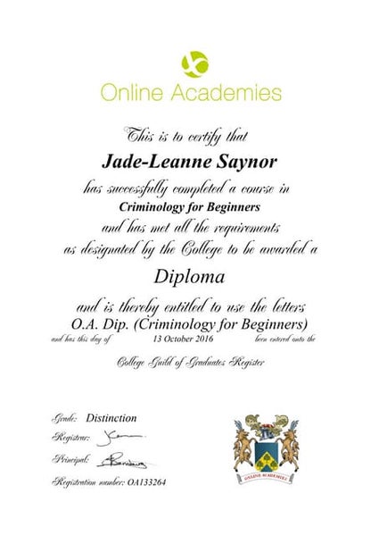 Criminology Intermediate Certificate Criminology Intermediate Certificate