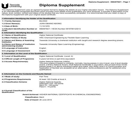 Teesside Diploma Supplement 2010-2015