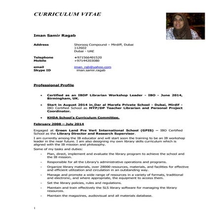 Personal Profile - 2014 - 2015