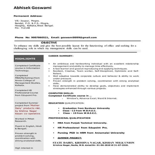 CV of Abhisek Goswami