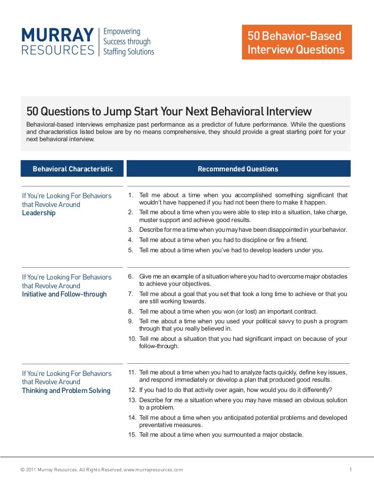 examples of behavioral based interview questions