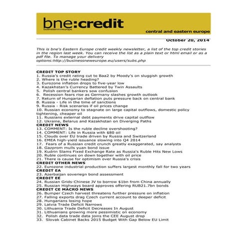 BNE Credit - October 20, 2014 (Eastern EU Data)
