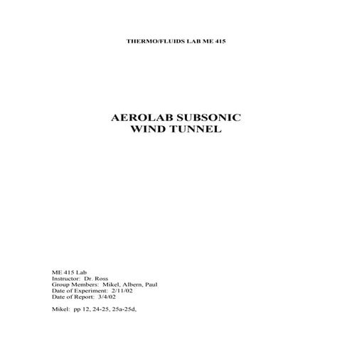 Jean-Paul Gibson:  Aerolab Subsonic Wind Tunnel Report