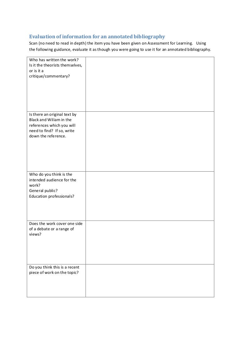 worksheet Annotated Bibliography Worksheet evaluation of information for an annotated bibliography worksheet