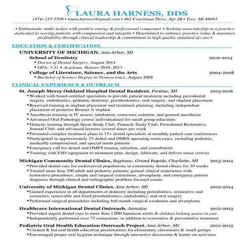 Harness DDS Resume 2016