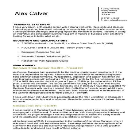 Alex Calver CV