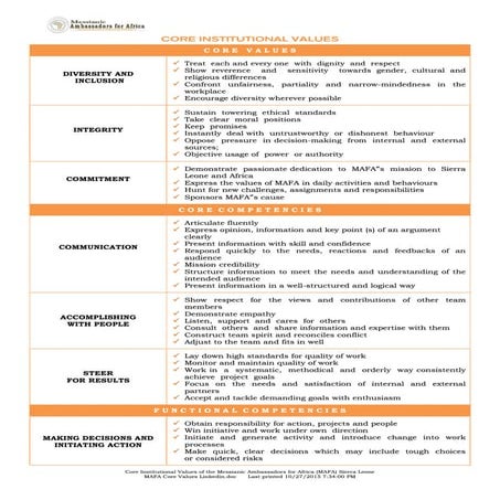MAFA Core Values Linkedin