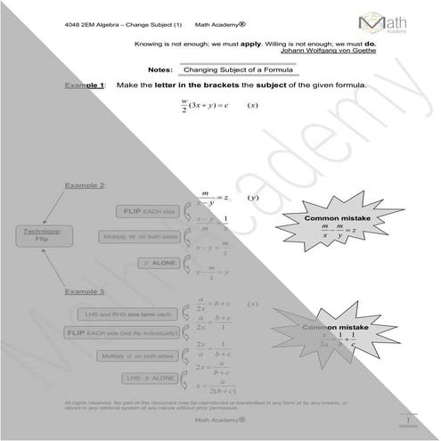 Sec 2 Maths Notes Change Subject