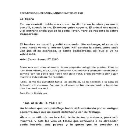 2º E.S.O. Minirrelatos. Creatividad literaria