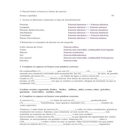 2ºeso. Test sobre a enerxía e fontes de enerxía