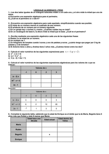Hojas De Trabajo Para Simplificar Y Evaluar Expresiones Algebraicas