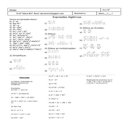 2ª lista de exerc(monomios e polinômios) 8º ano ilton bruno | PDF