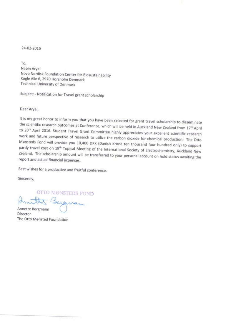 Justification for travel grant picture