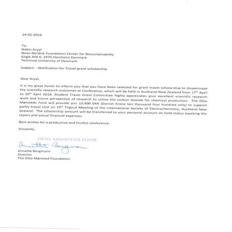 Travel grant scholarship letter | PDF