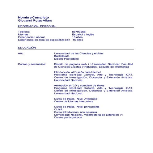 Curriculum Giovanni Rojas | DOCX