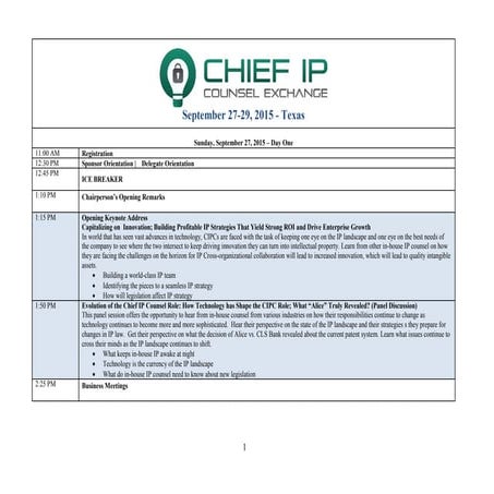 Chief I P  Counsel Exchange Agenda 2015