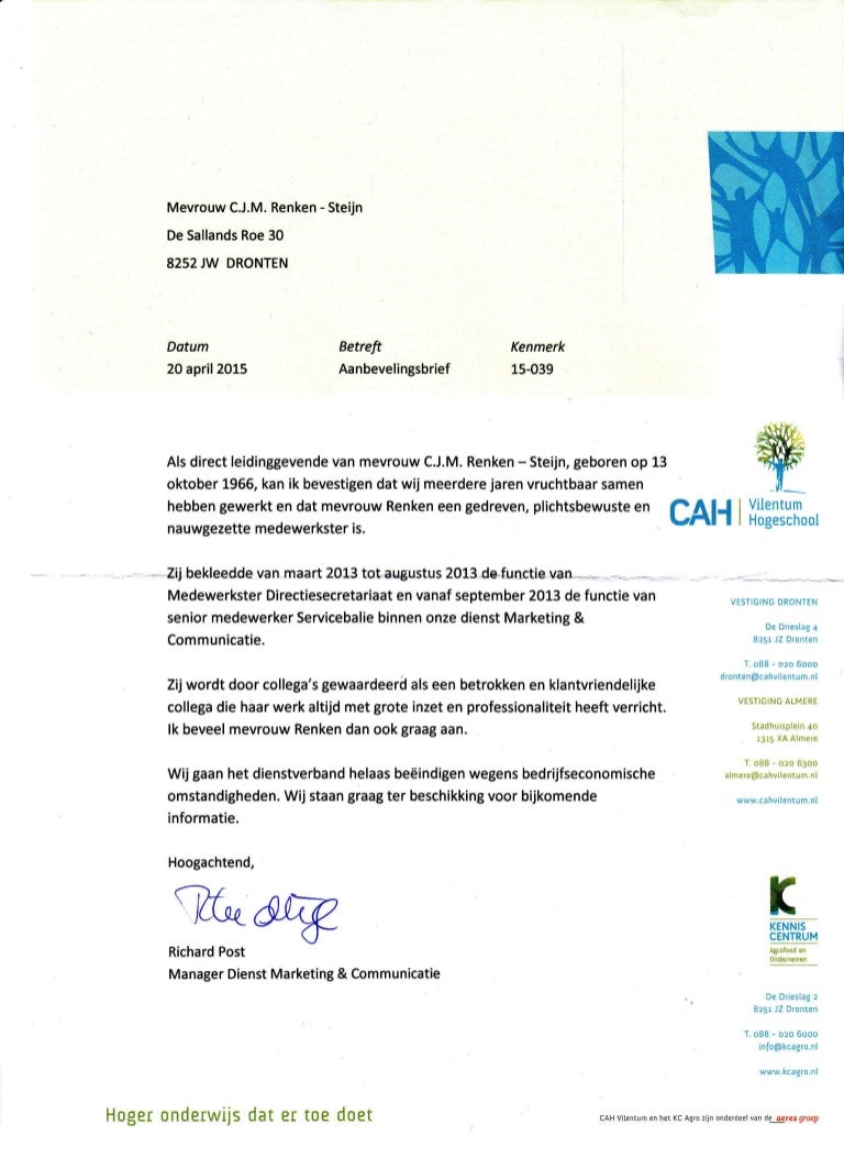 Aanbevelingsbrief CAH