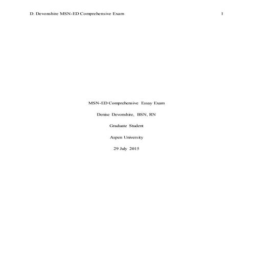 DDevonshire MSN-ED Comprehensive Essay Exam | DOCX