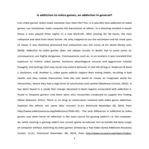 Addiction to Video games