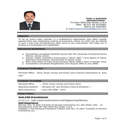 CV_OF_Fizal K Rasheed Draughtsman | PDF