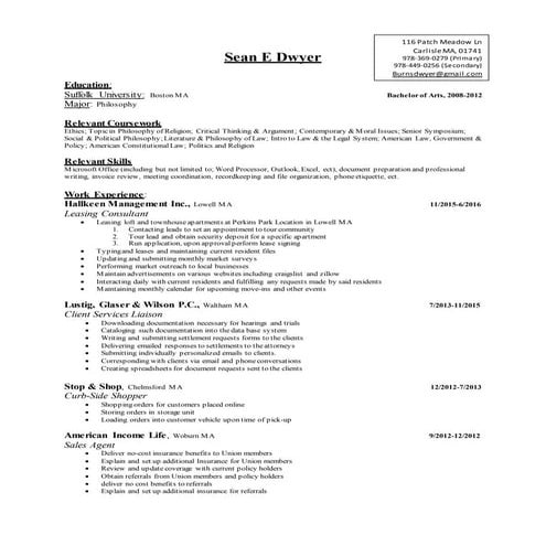 Sean Dwyer's Resume