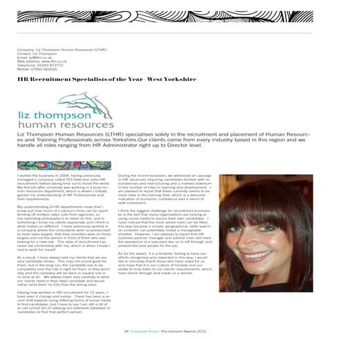 The Recruitment Awards 2015 (Liz Thompson Human Resources)