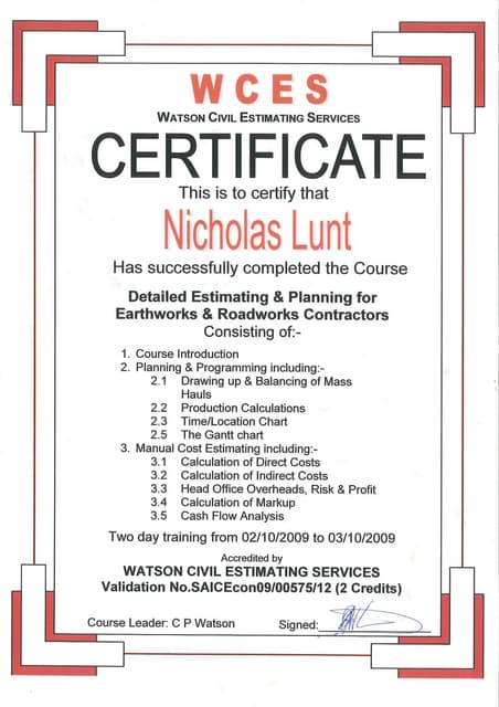 Detailed Estimating and Planning