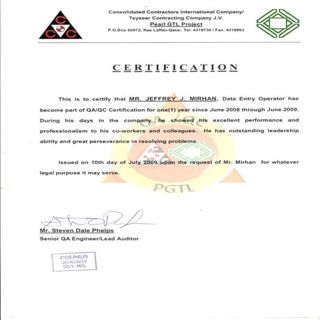 CCIC Employment Cert. | PDF