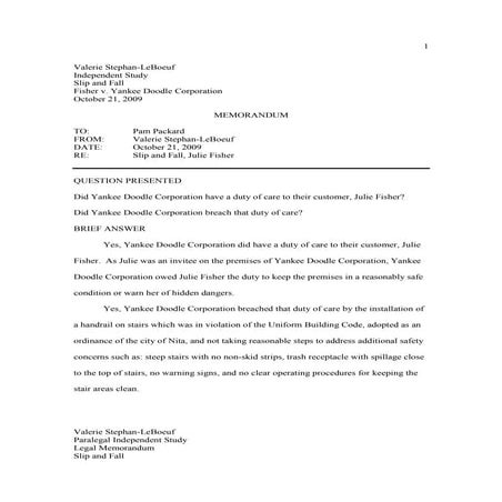 Legal Memorandum Slip and Fall 1
