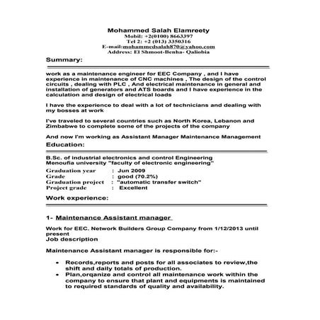 Electrical engineer CV | DOCX