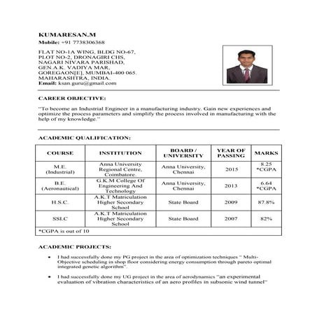 INDUSTRIAL ENGINEERING RESUME | PDF