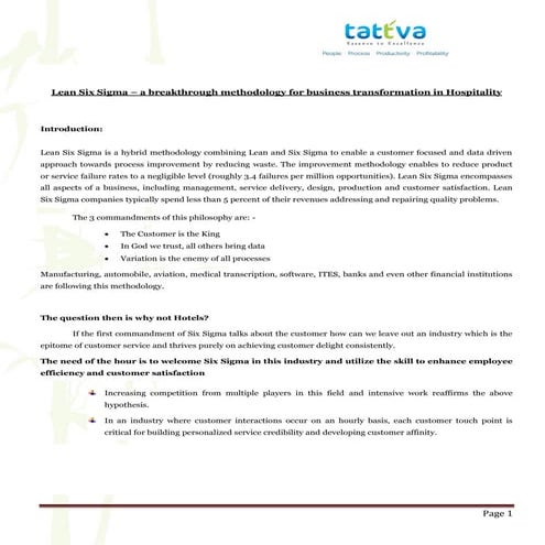 Lean Six Sigma for Hospitality