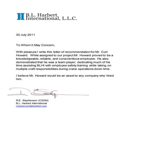 RON STEPHENSON RECOMENDATION