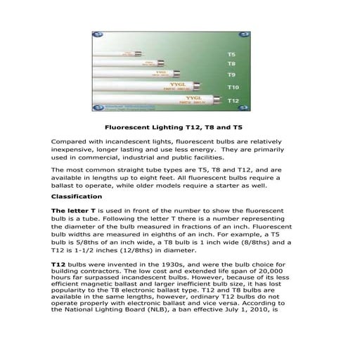 Fluorescent Lighting T12, T8 And T5 | DOCX