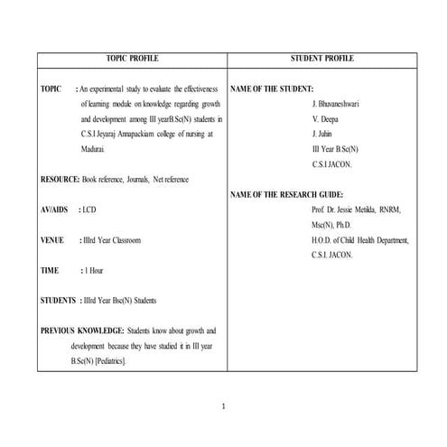 Growth and Development with congenital anomalies [Lesson Plan] - Juhin J