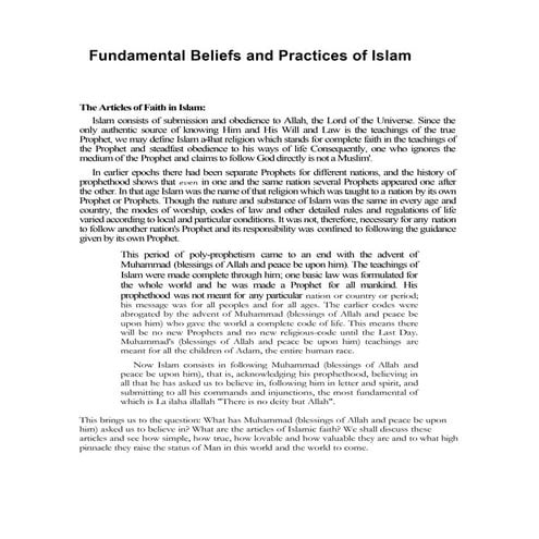 Islamic Studies - Fundamental beliefs