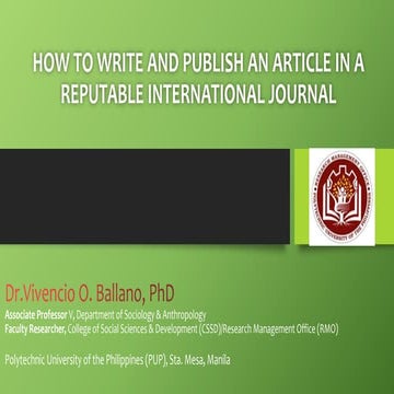How to write and publish an article in a reputable international journal