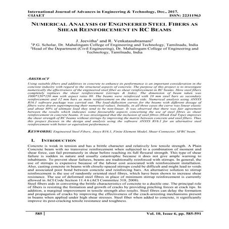Numerical Analysis of Engineered Steel Fibers as Shear Reinforcement in RC Beams