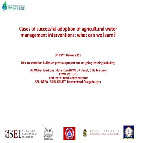 Cases of successful adoption of agricultural water management interventions: ...