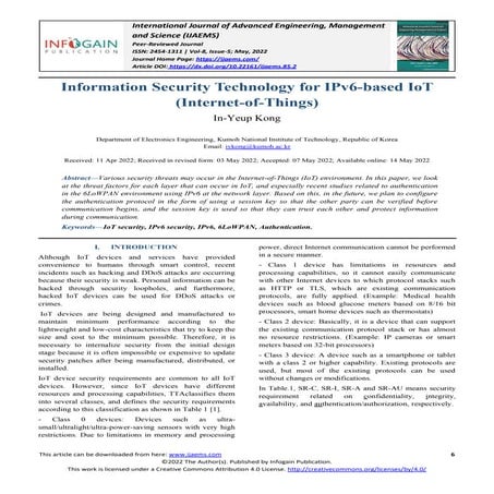 Information Security Technology for IPv6-based IoT (Internet-of-Things)