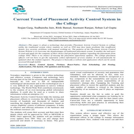 Current Trend of Placement Activity Control System in the College