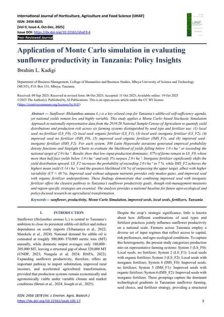 Application of Monte Carlo simulation in evaluating sunflower productivity in...