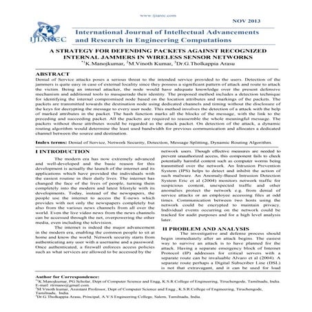 A STRATEGY FOR DEFENDING PACKETS AGAINST RECOGNIZED INTERNAL JAMMERS IN WIREL...
